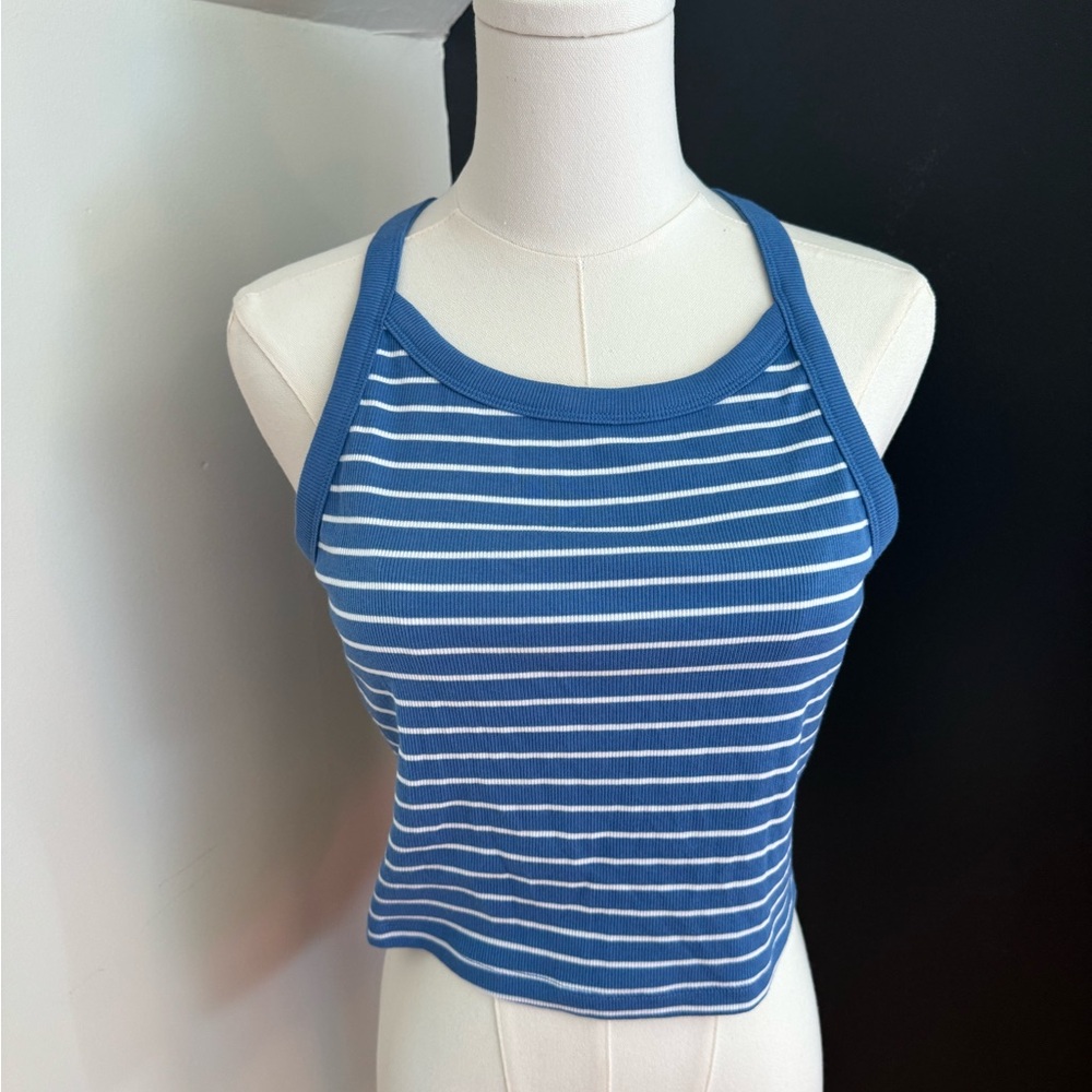 Blue and white striped tank 🧢